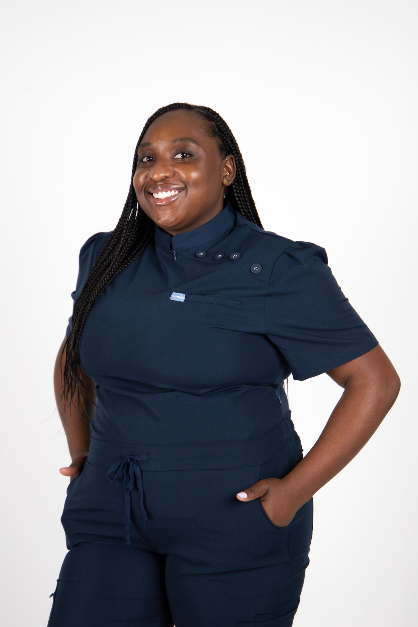 Lenine Mandarin Collar Top (Midnight Blue)